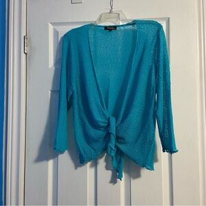 Papa Vancouver Women’s Sheer Tie-Front 3/4 Sleeve Blue Knit Cardigan Size XL